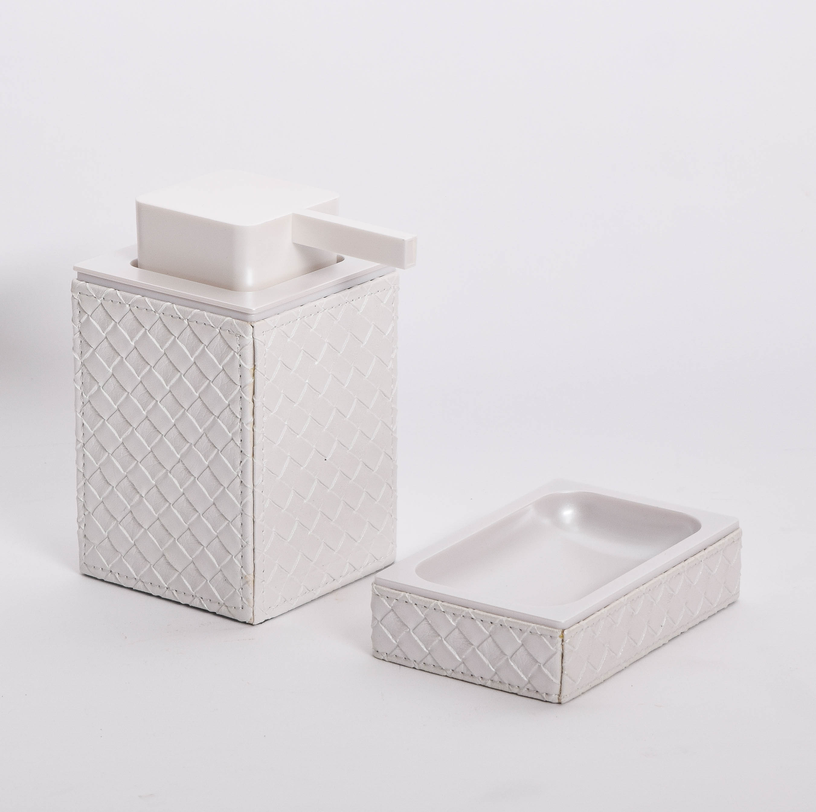 Gedy White Faux Leather Soap Dispenser and Holder