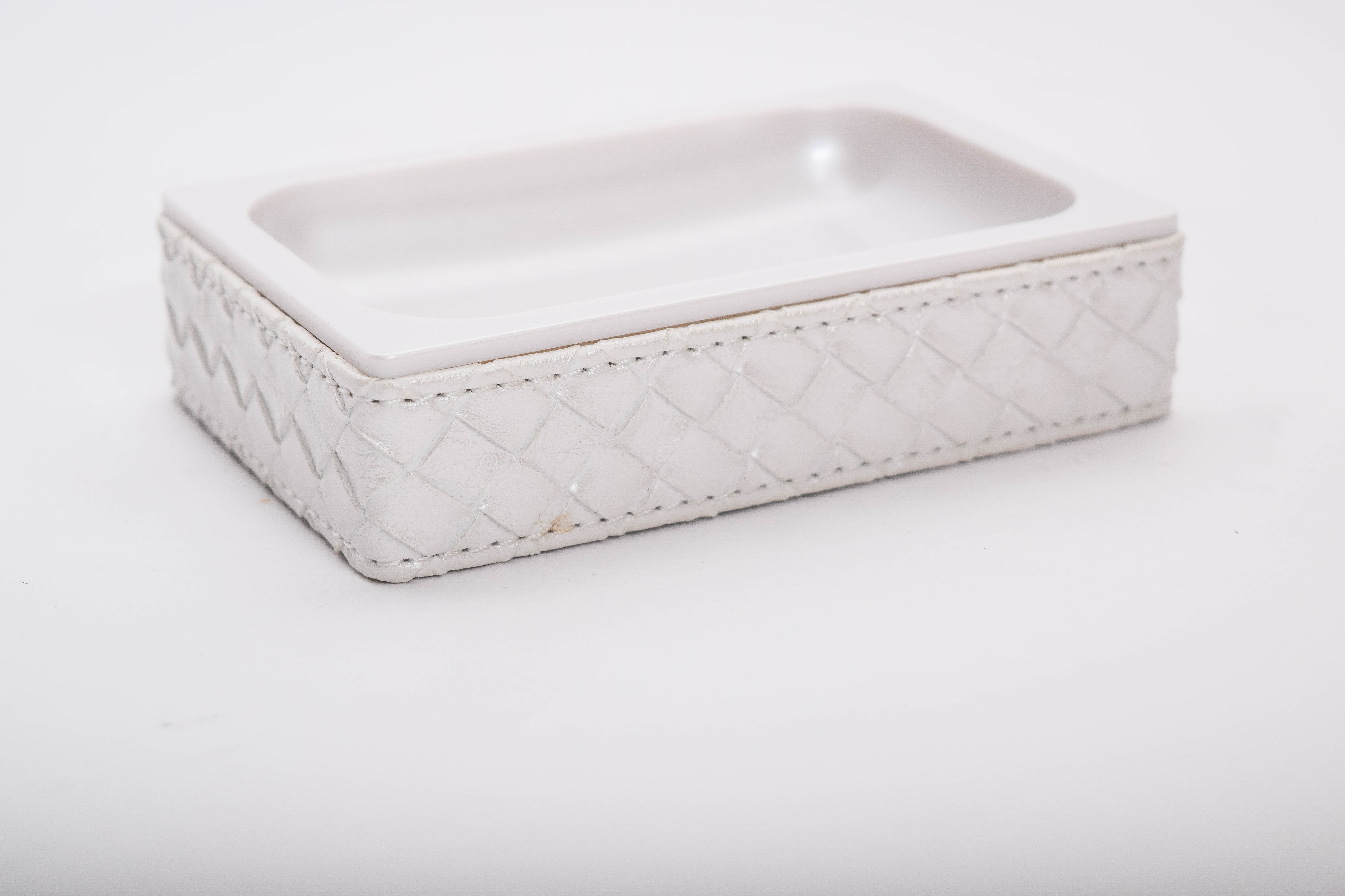 Gedy White Faux Leather Soap Dispenser and Holder