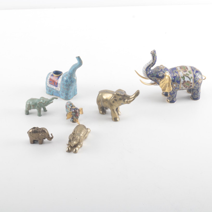 Brass and Enamel Elephant Figurines