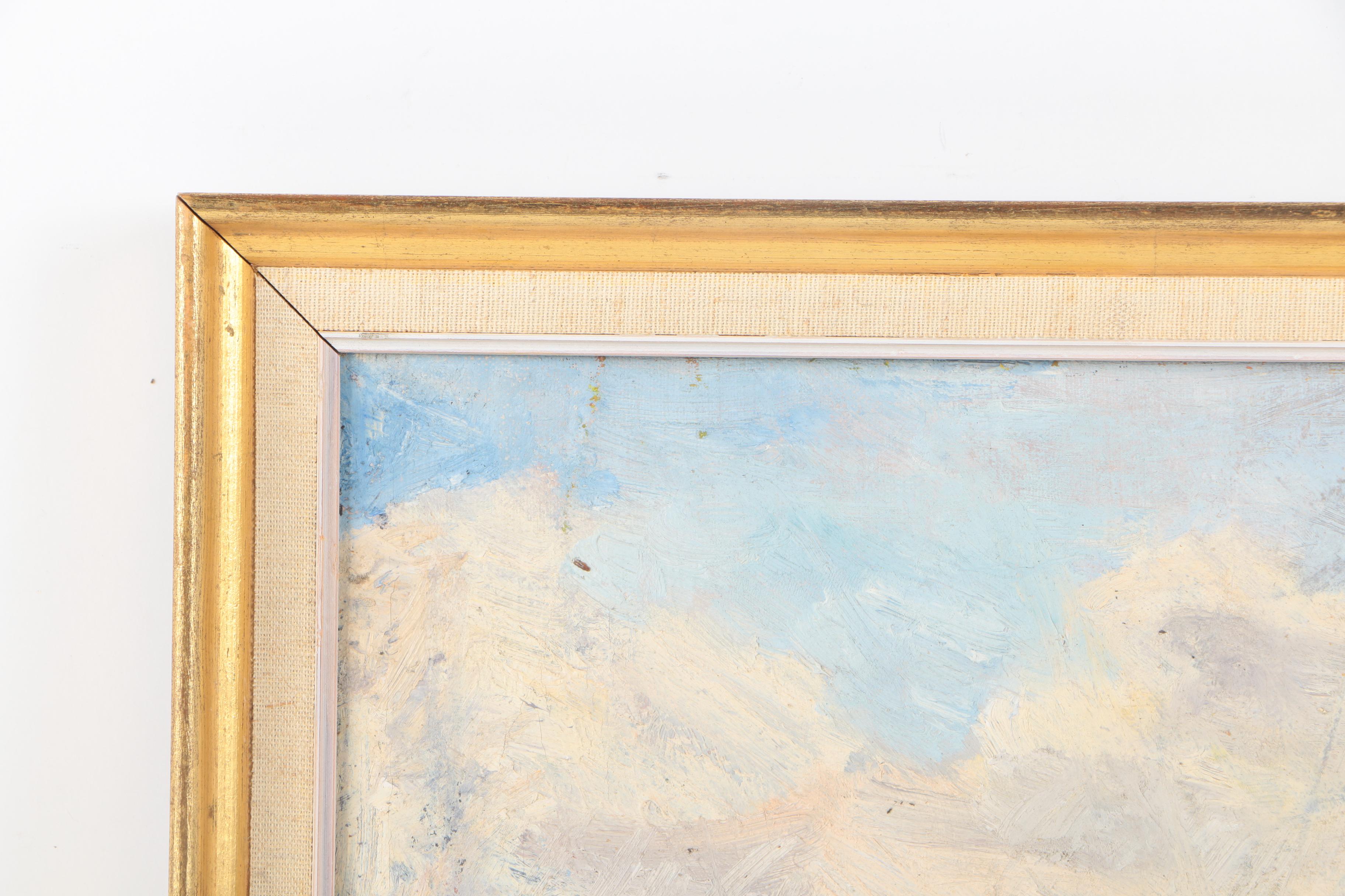 1950 G. B. Oil Painting Of Boat Dock