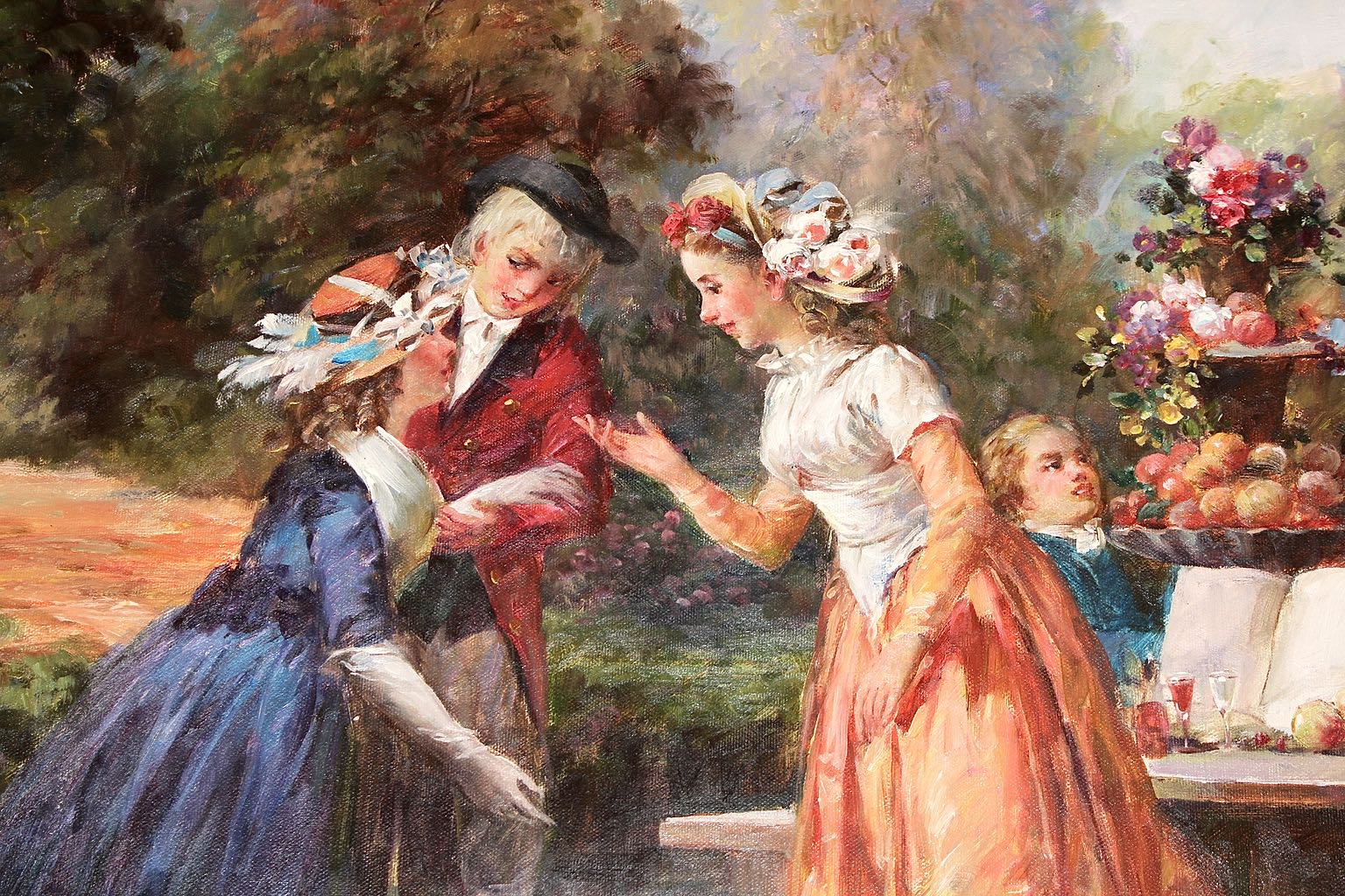 Unsigned Oil of 18th Century Style European Garden Party Gathering