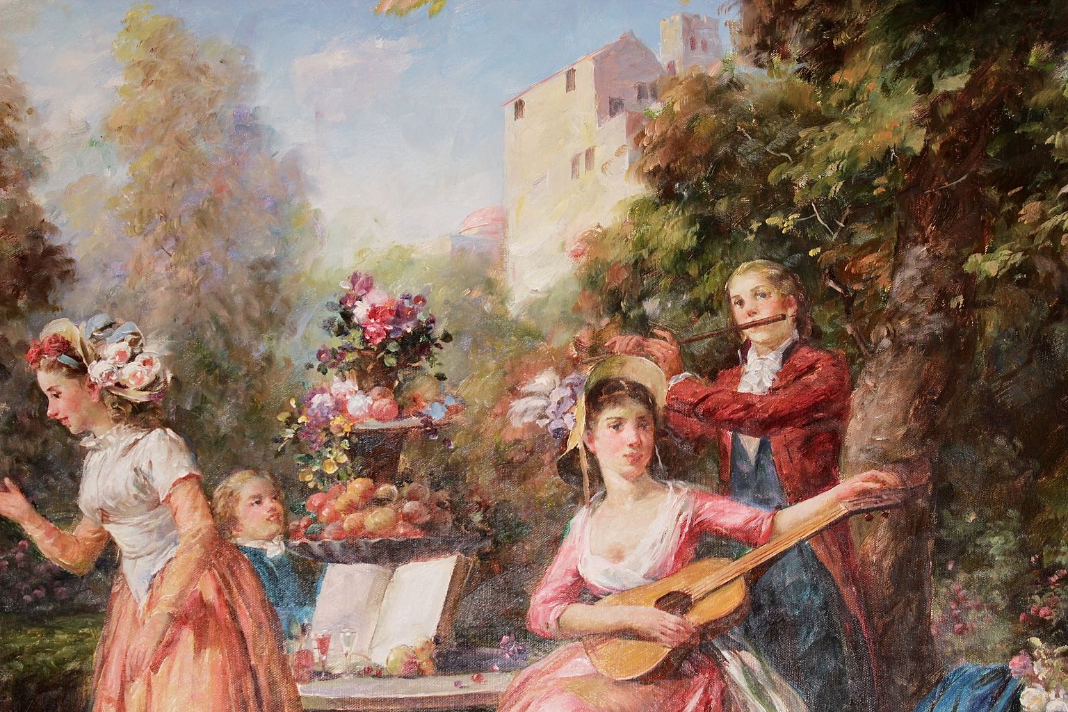 Unsigned Oil of 18th Century Style European Garden Party Gathering