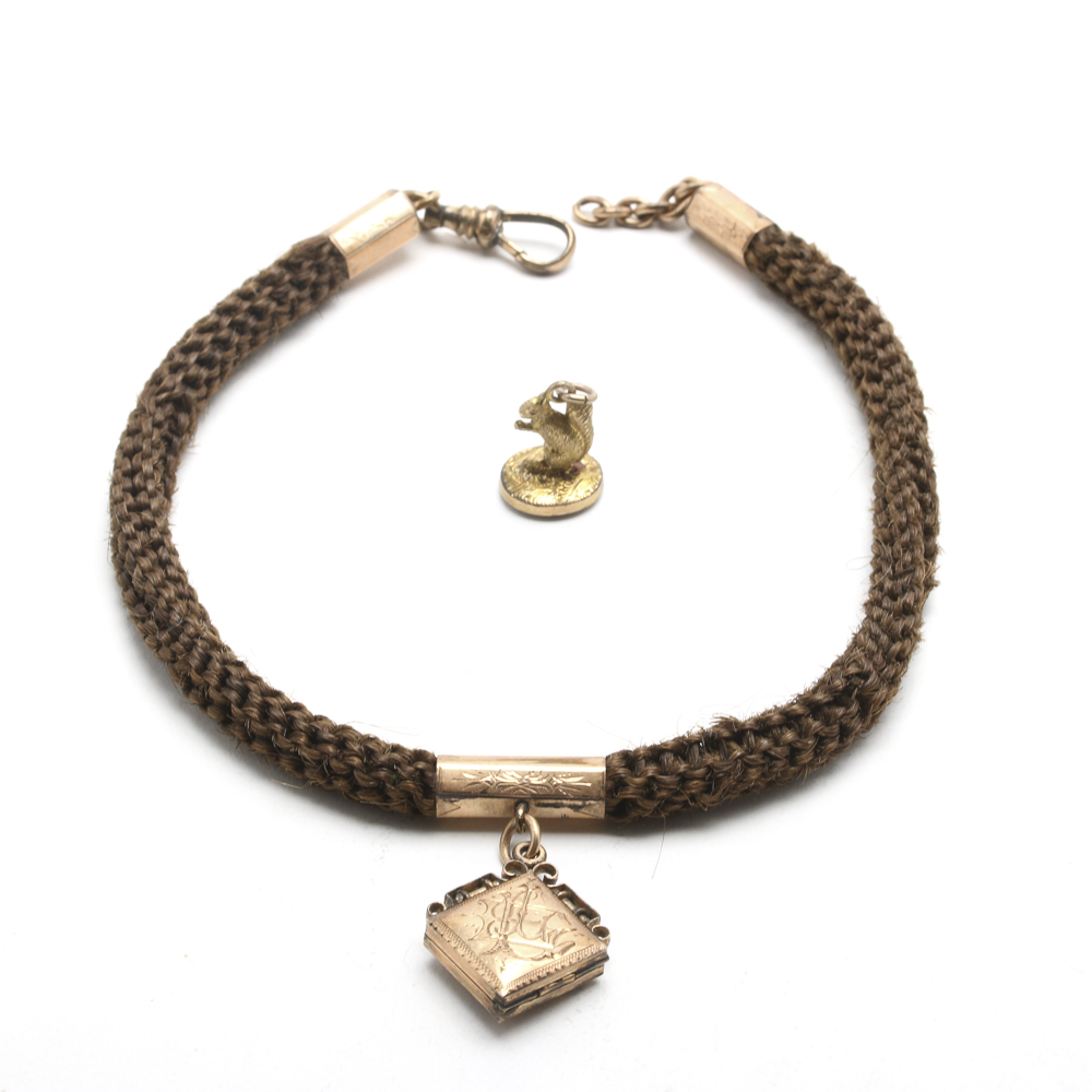 Victorian Gold Filled Braided Hair Memorial Watch and Seal