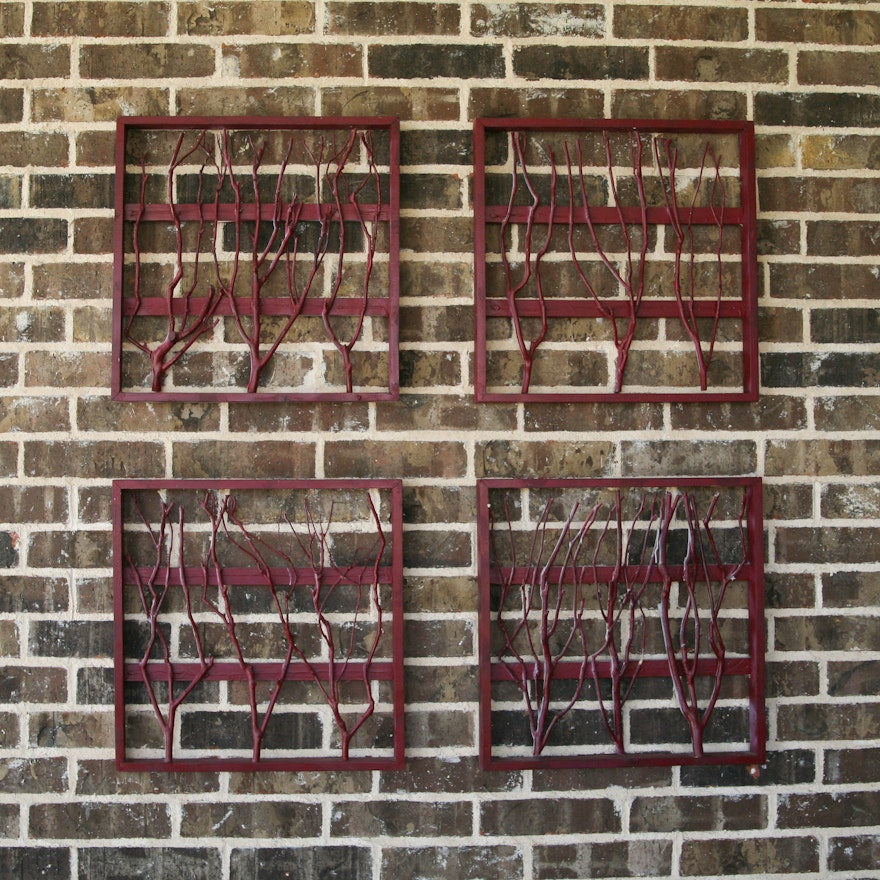 Four Red Wooden Wall Art Pieces