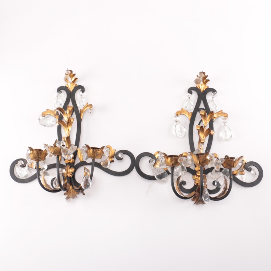 Wrought Iron and Glass Wall Sconces