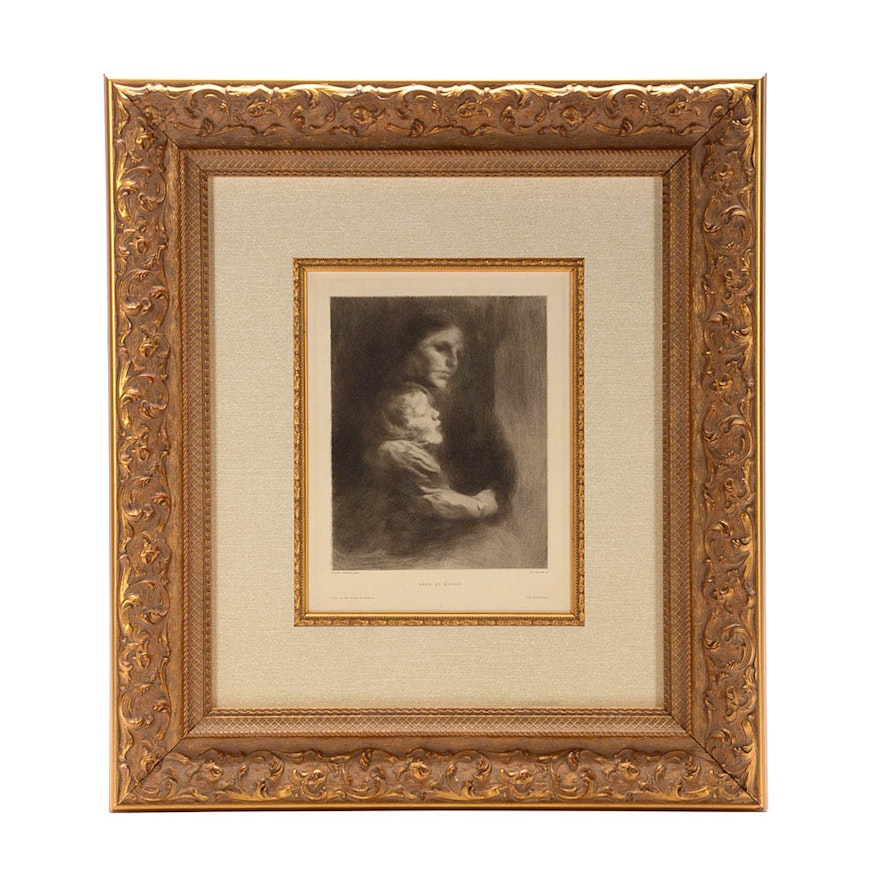 Eugène Carrière Original Drypoint Etching "Mère et Enfant"