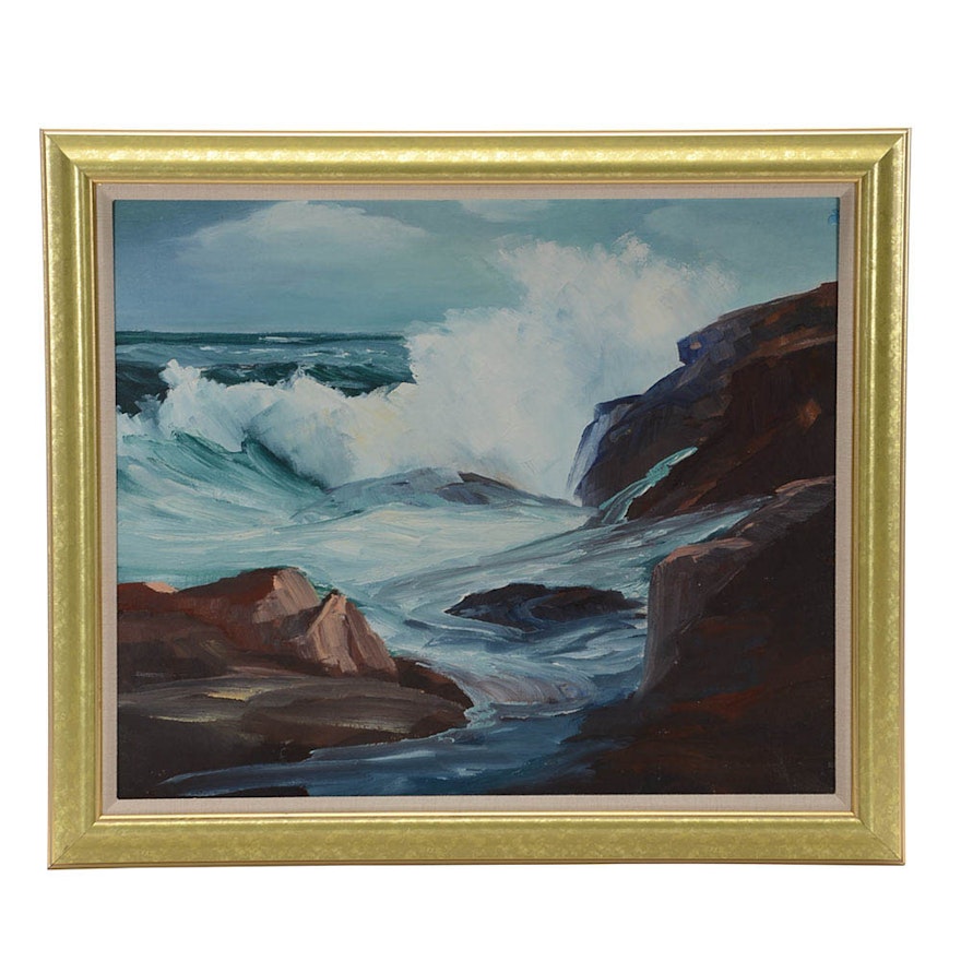 Florence Mabel Brown Original Oil Seascape on Canvas Board