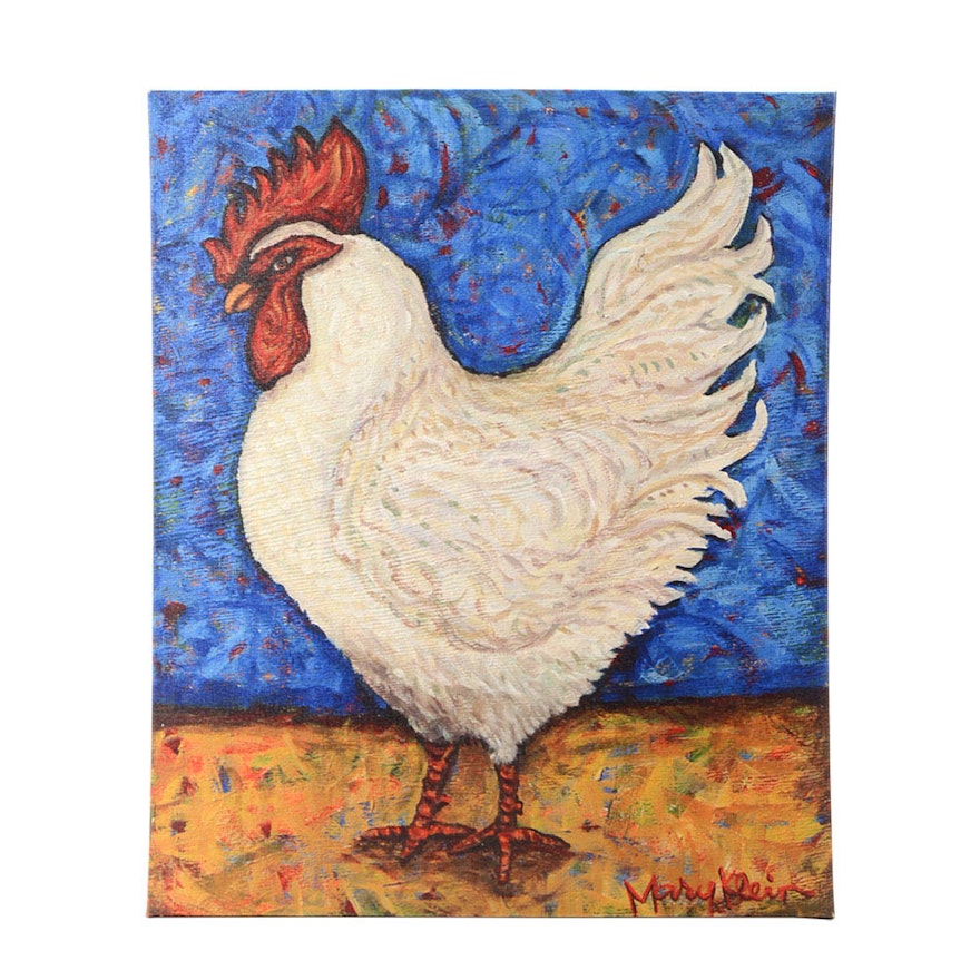 Mary Klein Giclee on Canvas "White Rooster"
