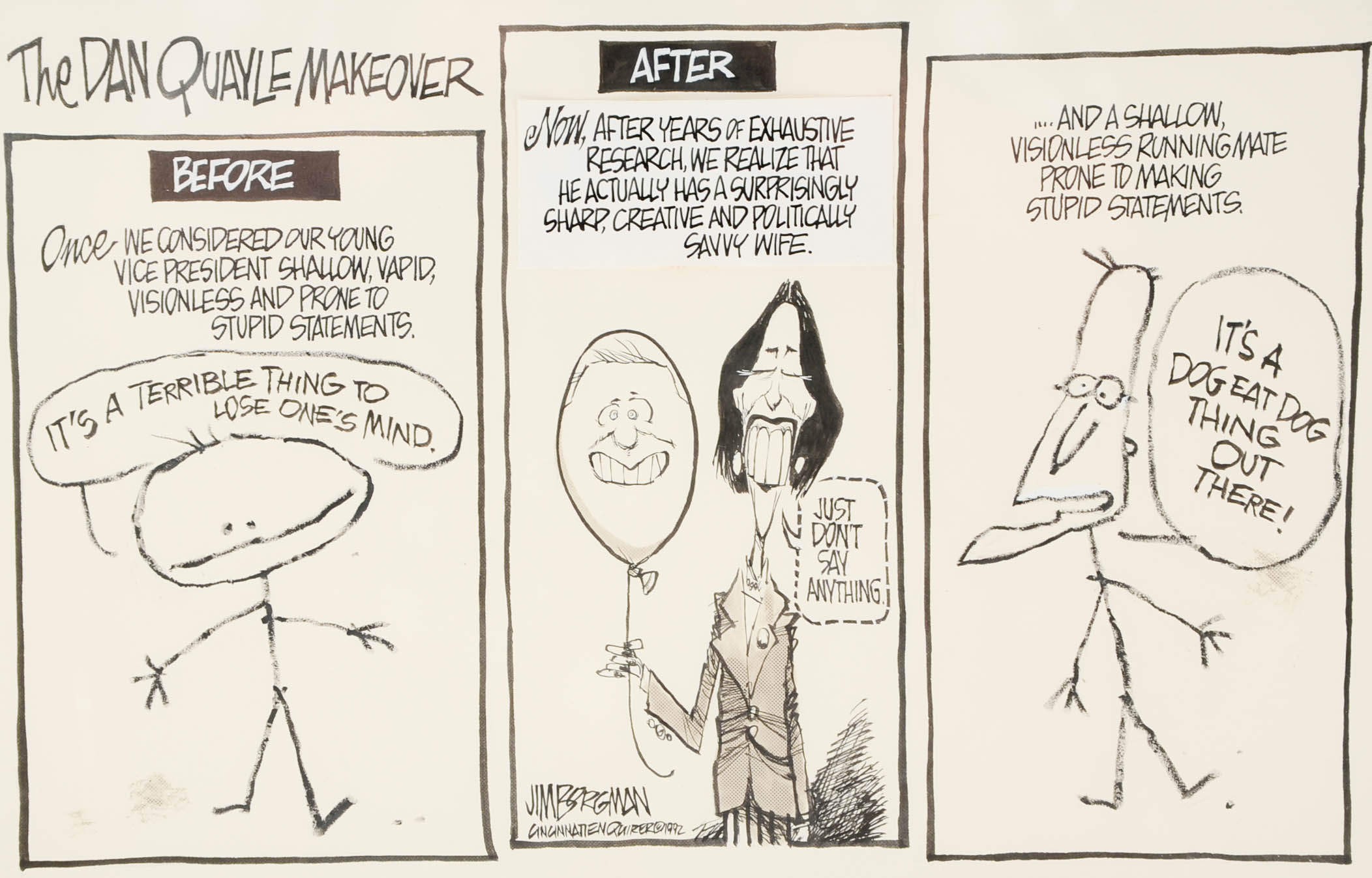 Jim Borgman Original 1992 Ink Cartoon Illustration Prototype for Cincinnati Enquirer