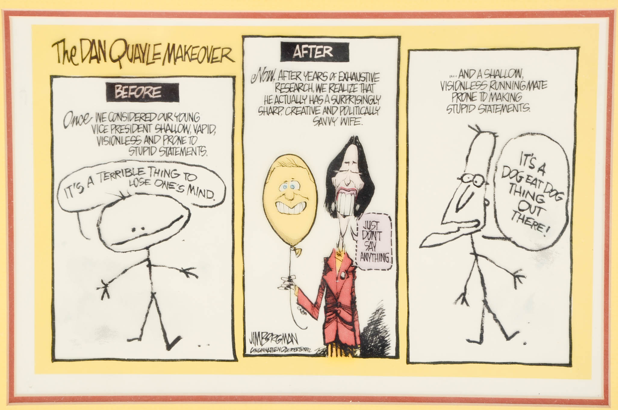 Jim Borgman Original 1992 Ink Cartoon Illustration Prototype for Cincinnati Enquirer