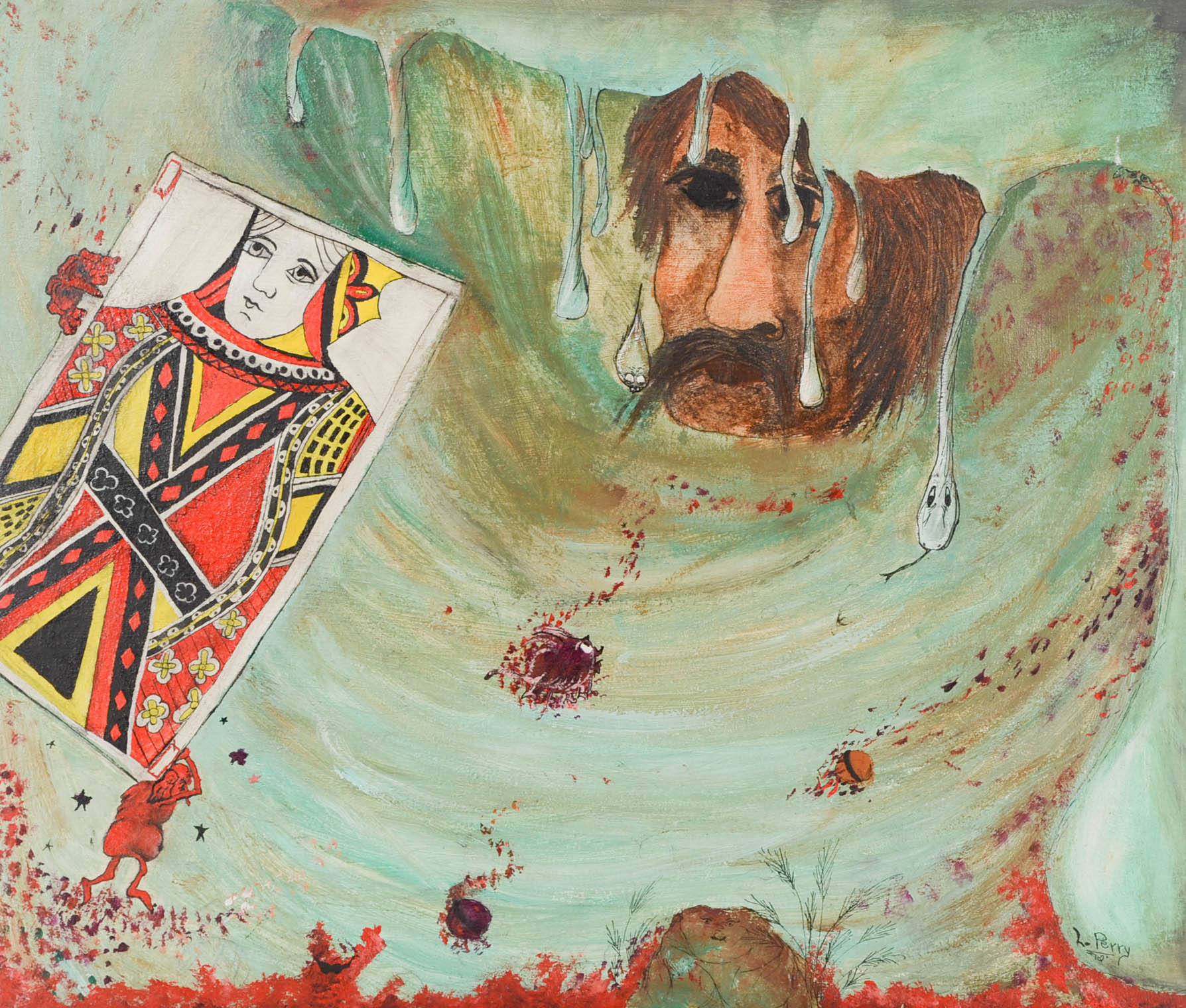 L. Perry Original 1972 Surreal Oil Painting on Canvas