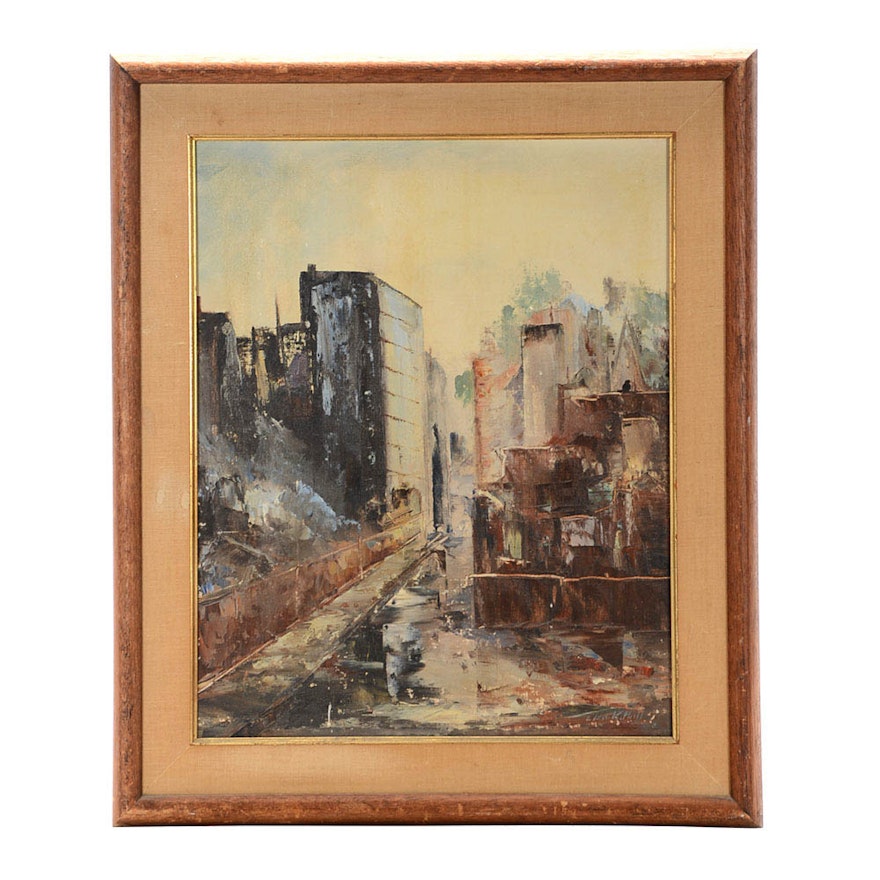 Elsa K. Hall Original Cityscape Oil Painting on Canvas Board