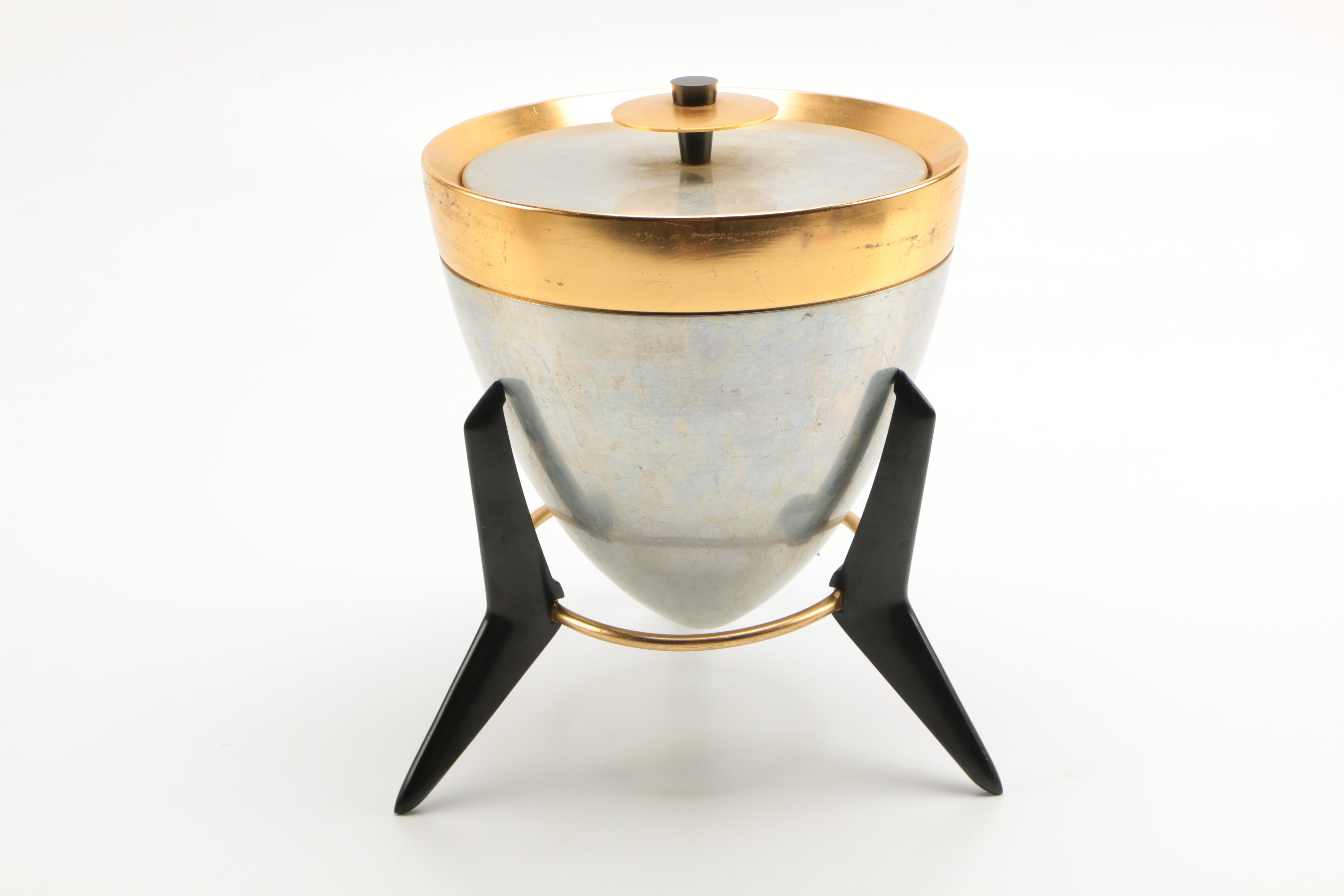 Mid-Century Chrome Ice Bucket and Martini Pitcher with Stand