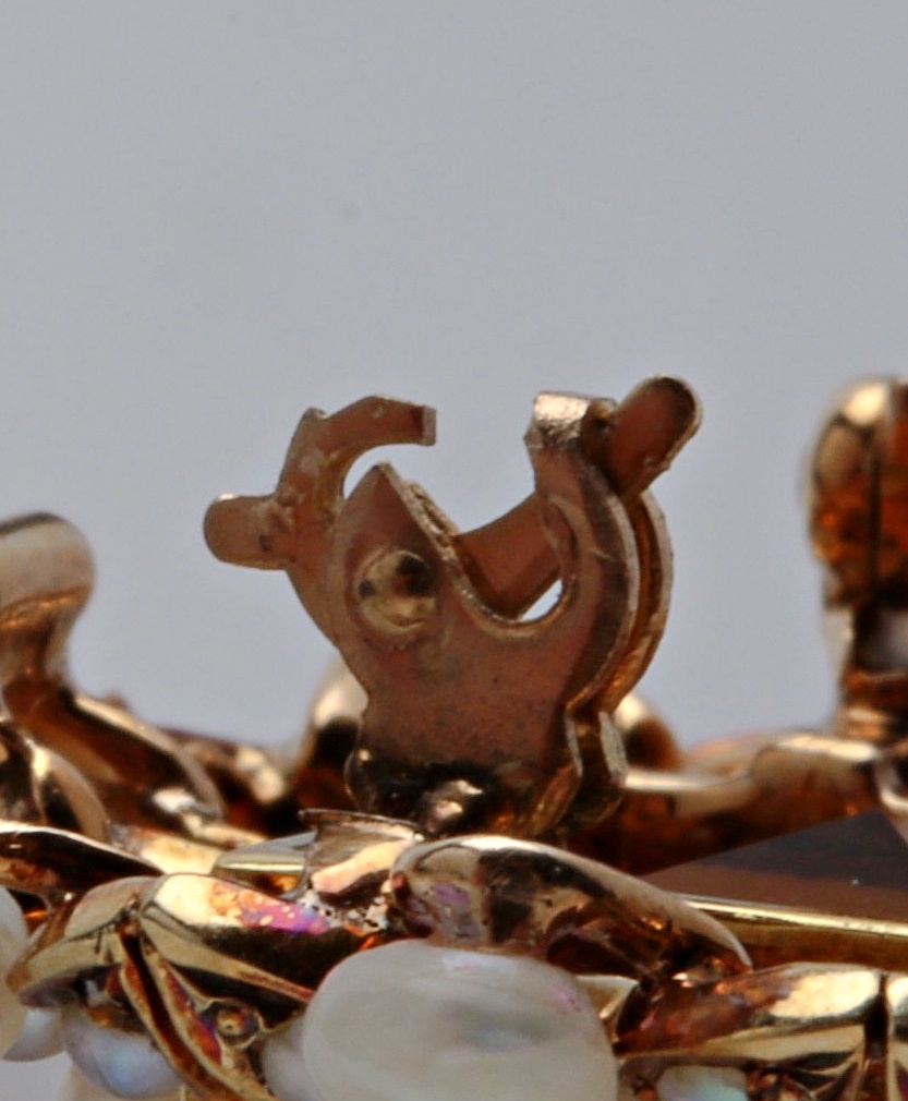 Vintage 14K Yellow Gold Brooch with Citrine and Seed Pearls