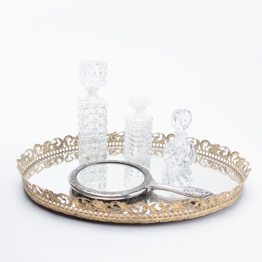 Crystal Bottles, Mirror, and Tray