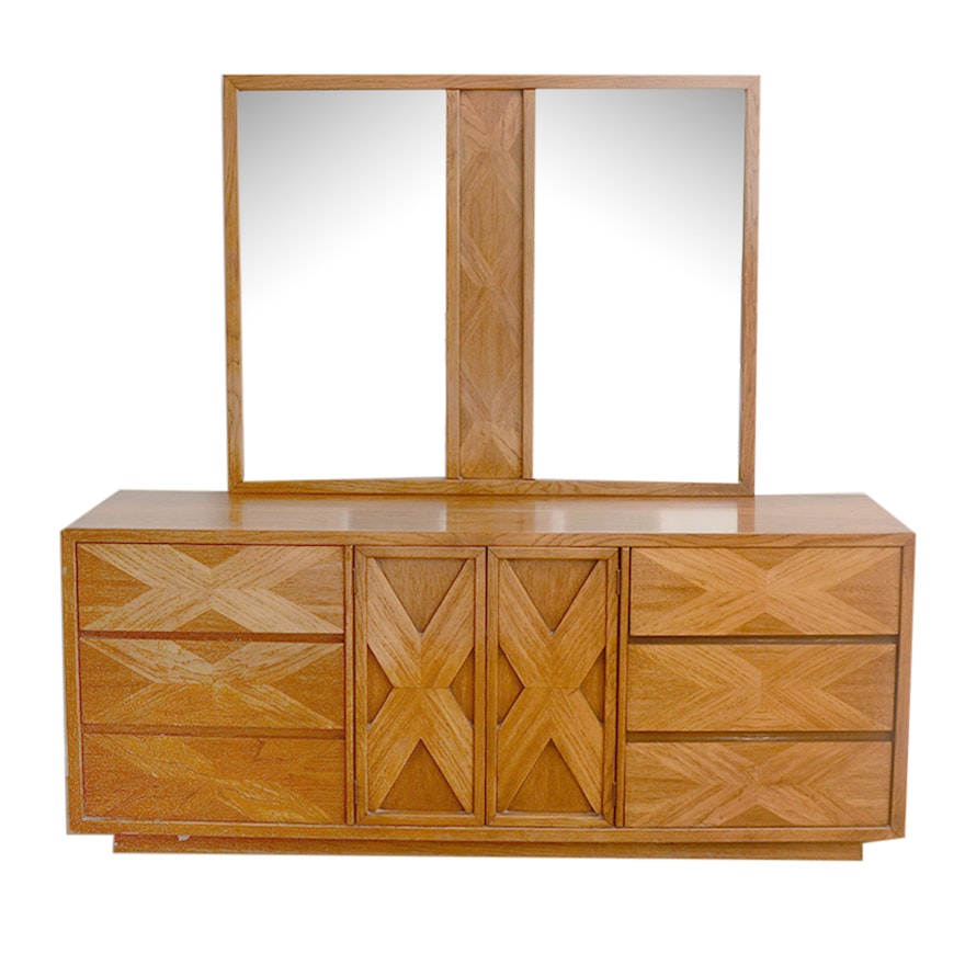 Vintage Oak Dresser With Mirror by Lane