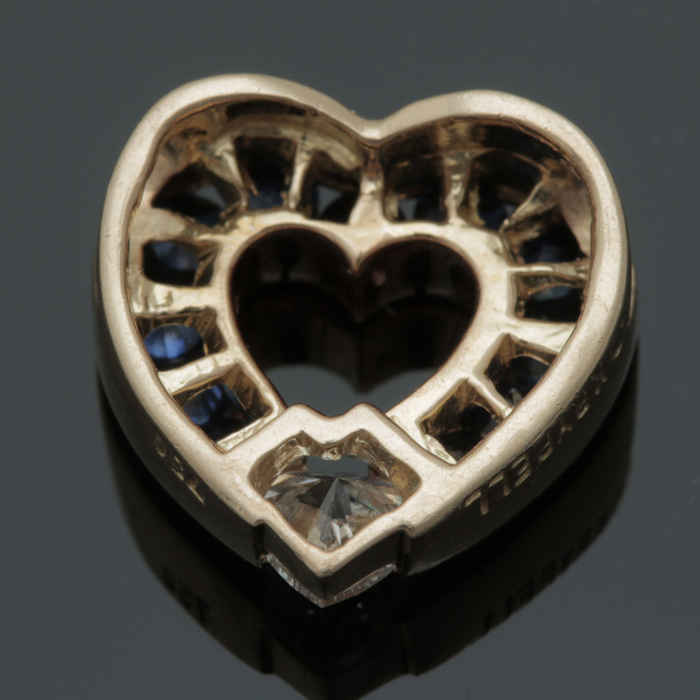 Charles Krypell 18K Yellow Gold Diamond and Blue Sapphire Heart Pendant