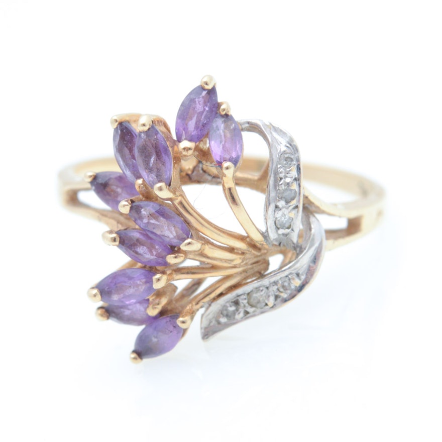 10K Samual Aaron Yellow Gold Ring with Amethyst and Diamond Ring