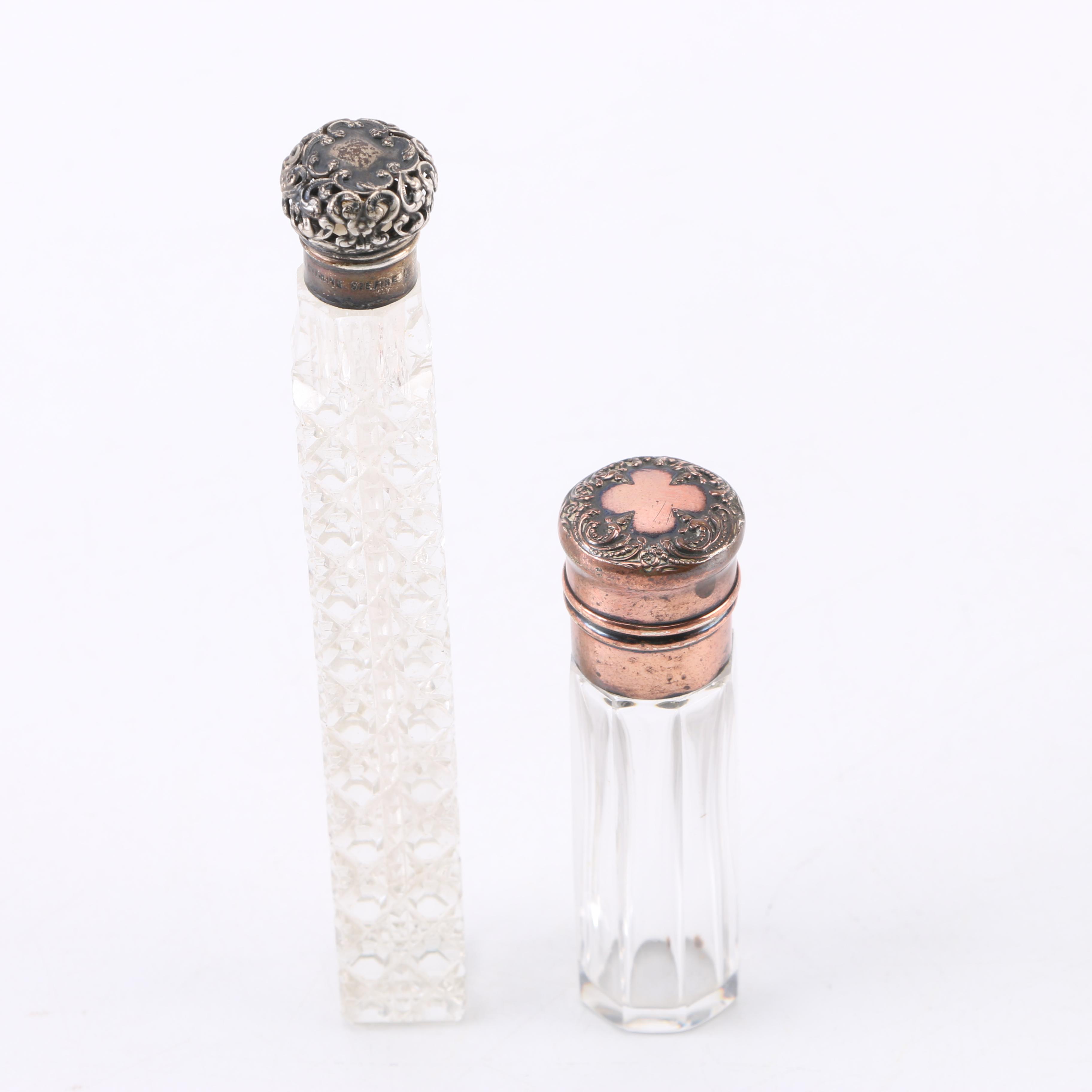 Vintage Glass Perfume Bottles With Sterling Silver Lids