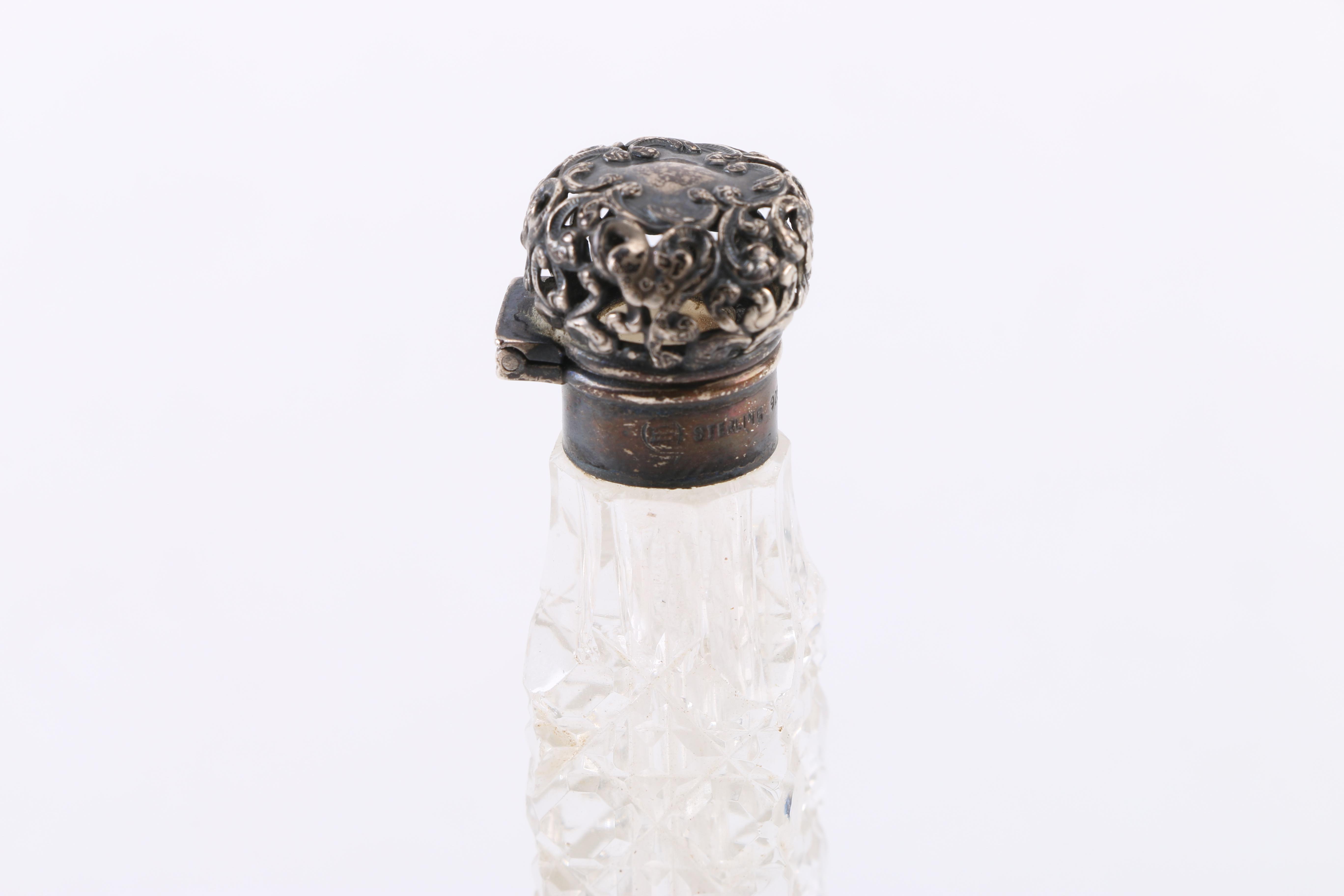 Vintage Glass Perfume Bottles With Sterling Silver Lids