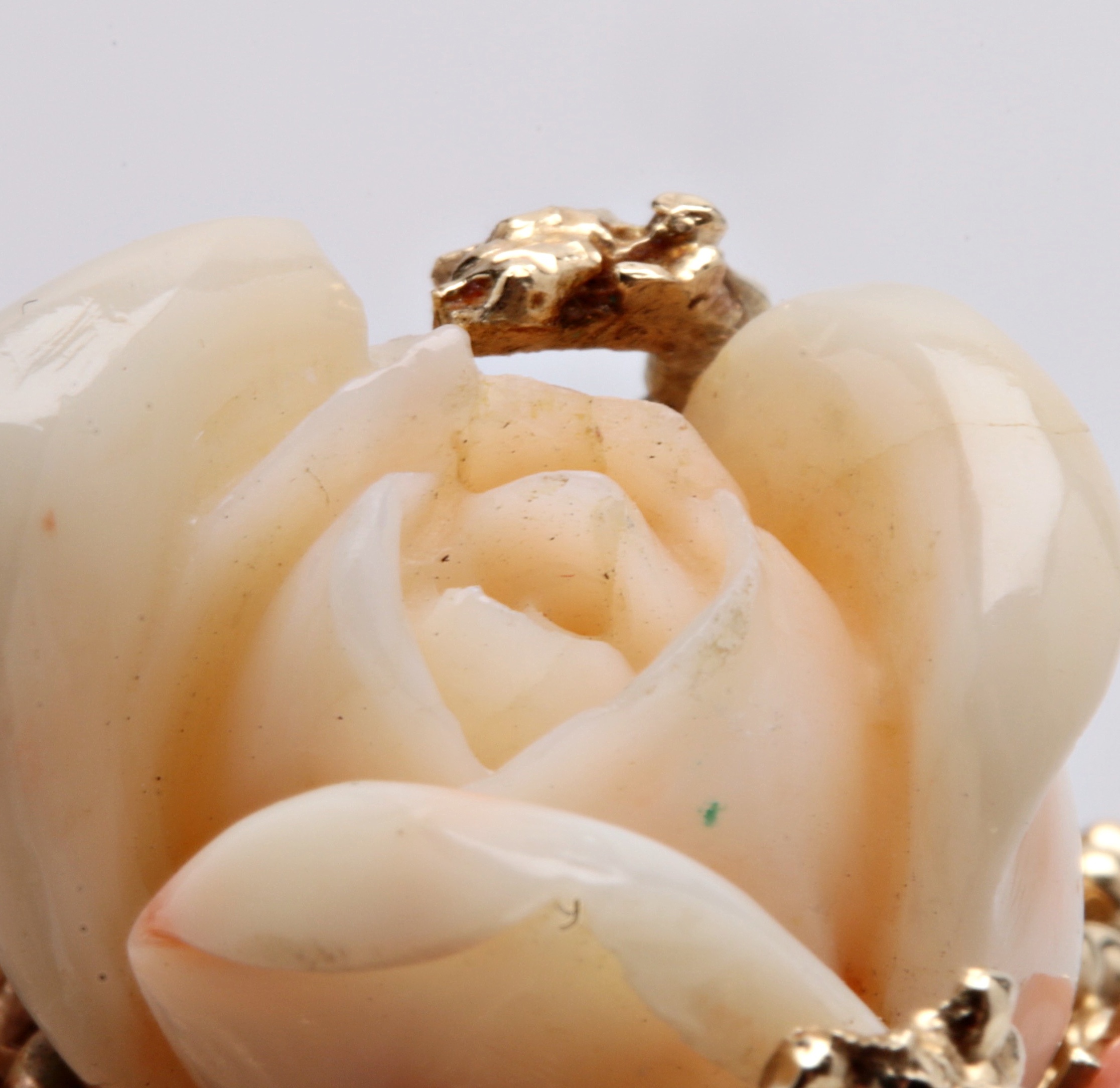 14K Yellow Gold Organic Form Ring with Carved Coral Rose