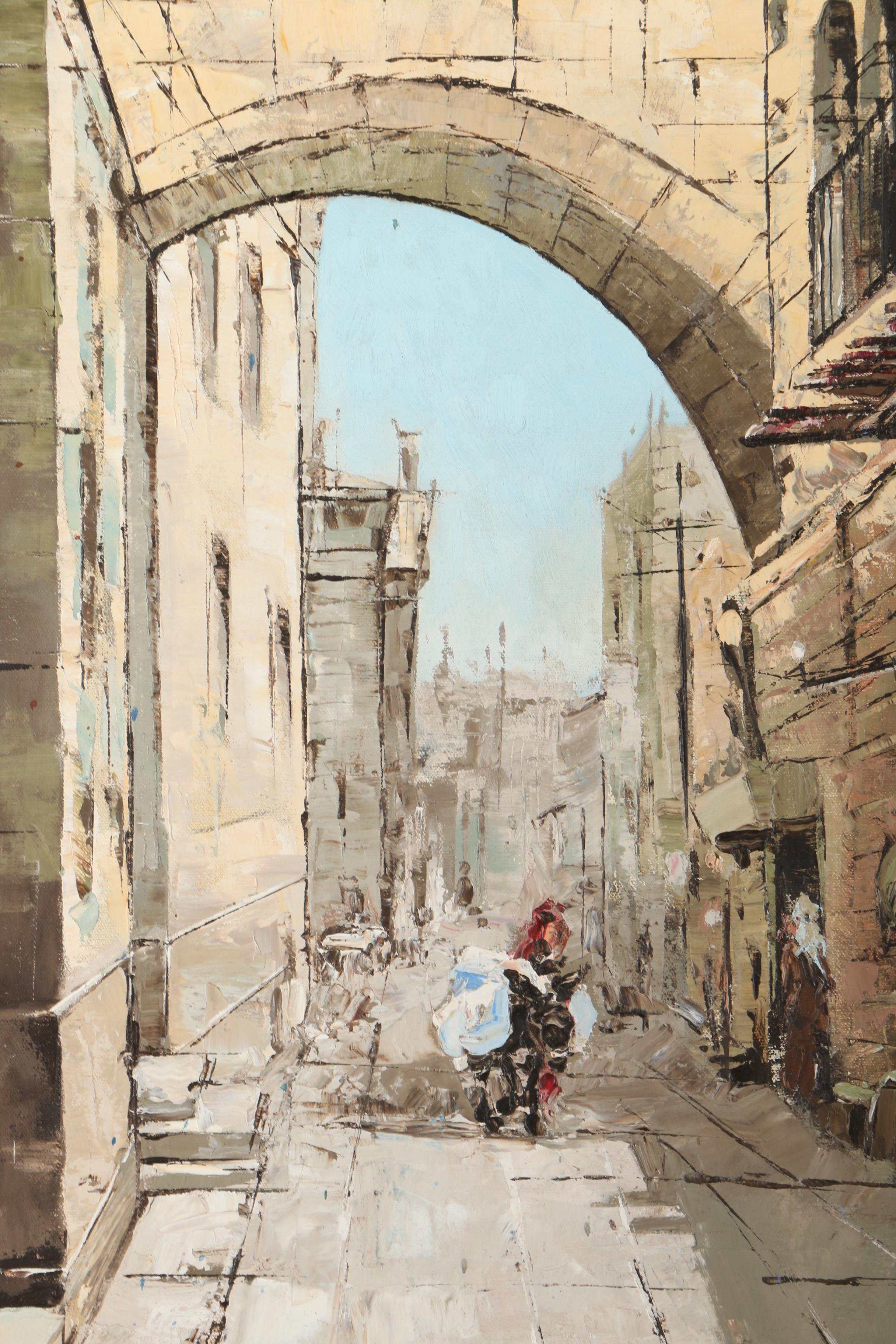 K. Snyder Oil Painting on Canvas of European Street Scene