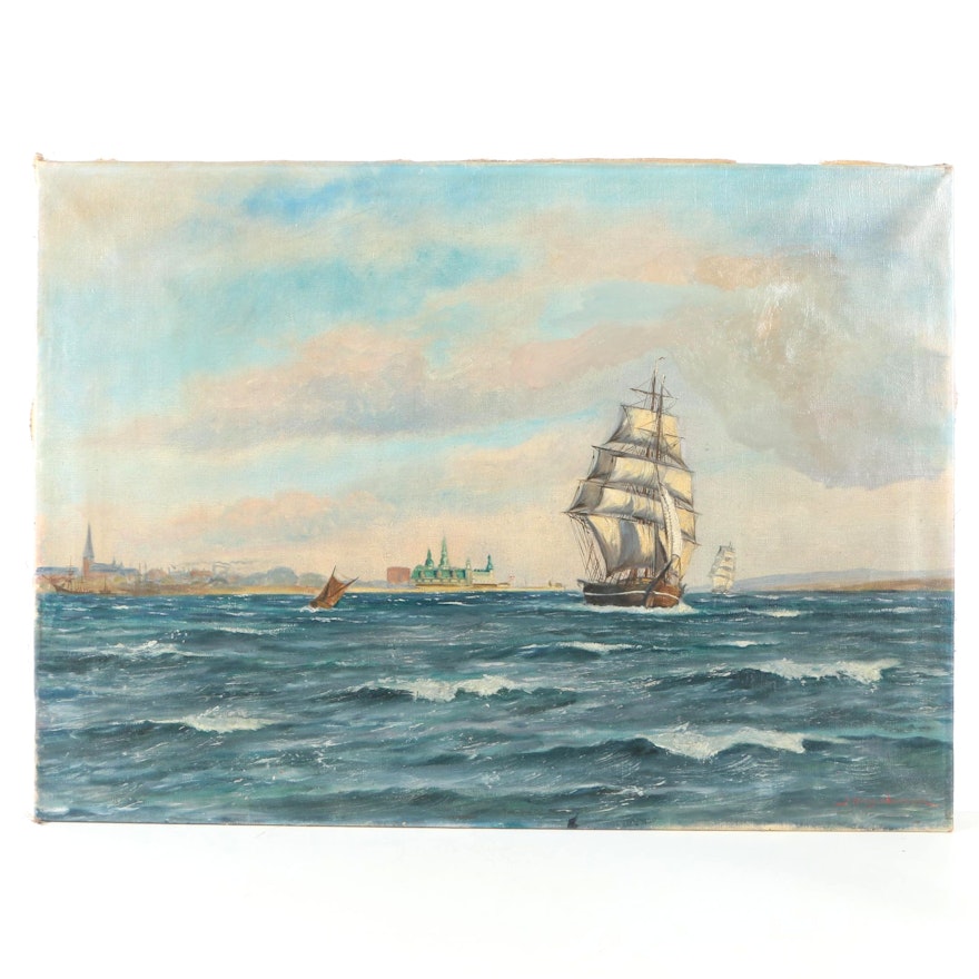 Jens Kongshammer Oil Painting on canvas of Ship Scene