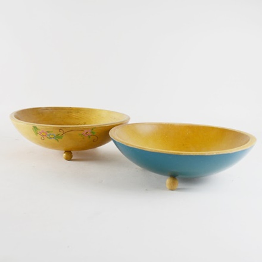 Two Vintage Carved Wood Bowls