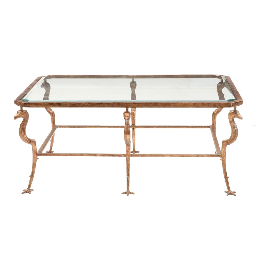 Iron and Beveled Glass Coffee Table