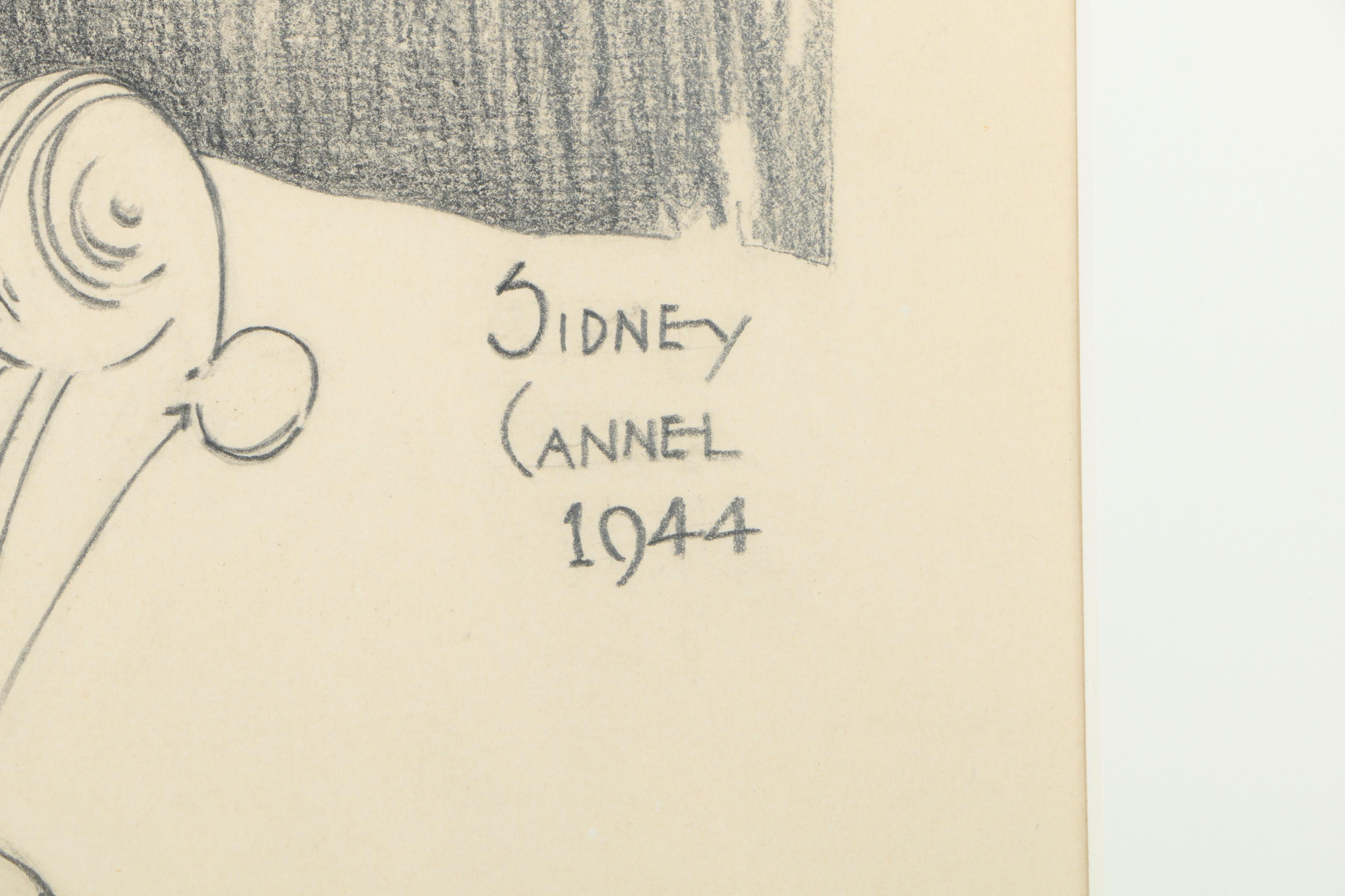 Sidney Cannel Autographed 1944 Charcoal Drawing of Yehudi Menuhin