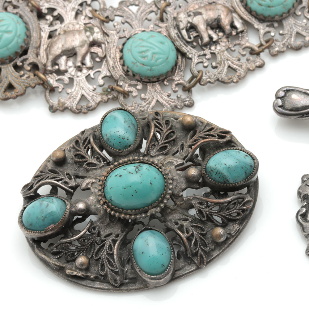 Assortment of Costume Jewelry Including Two Sterling Silver Charms