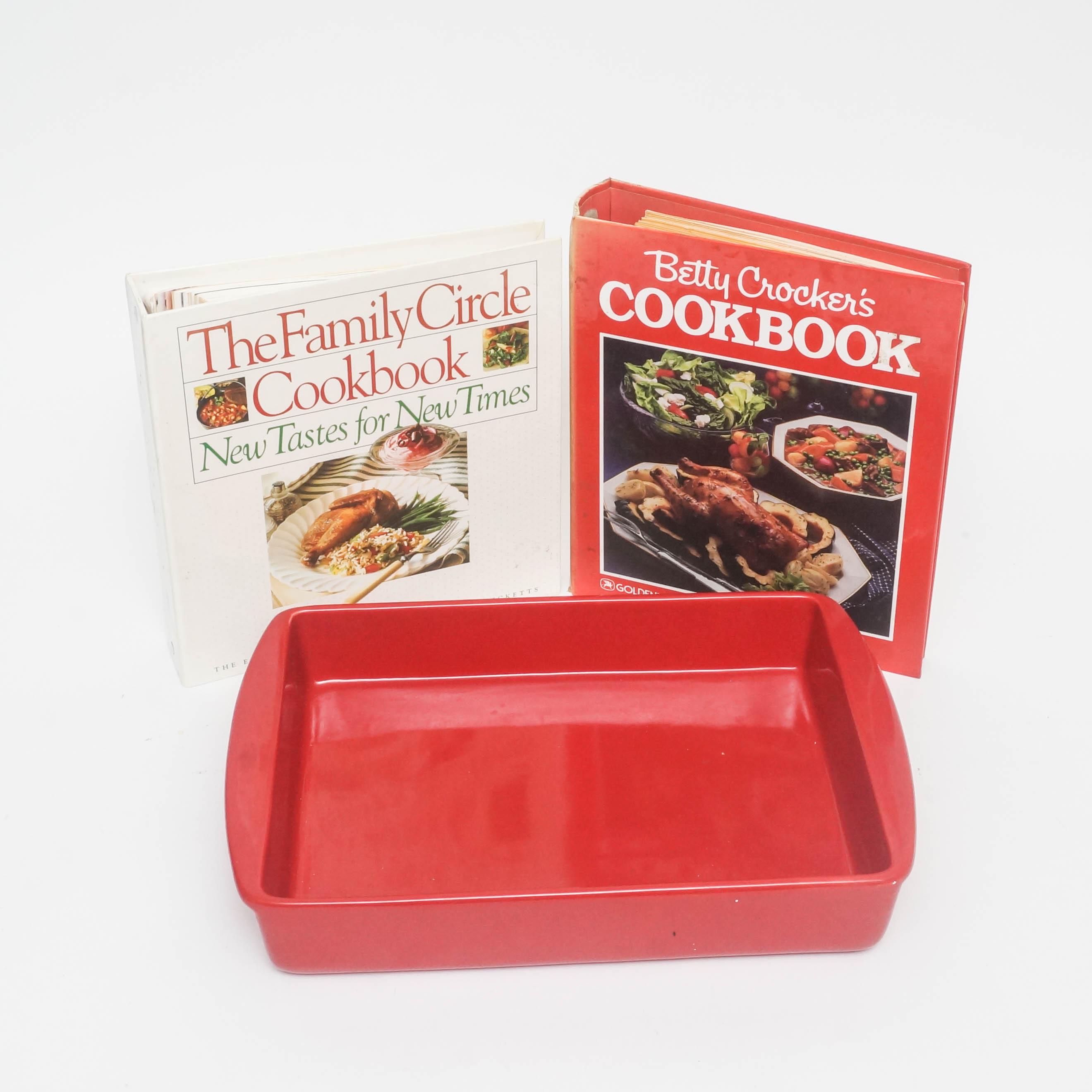 The Cellar Red Ceramic Baking Dish with Cookbooks