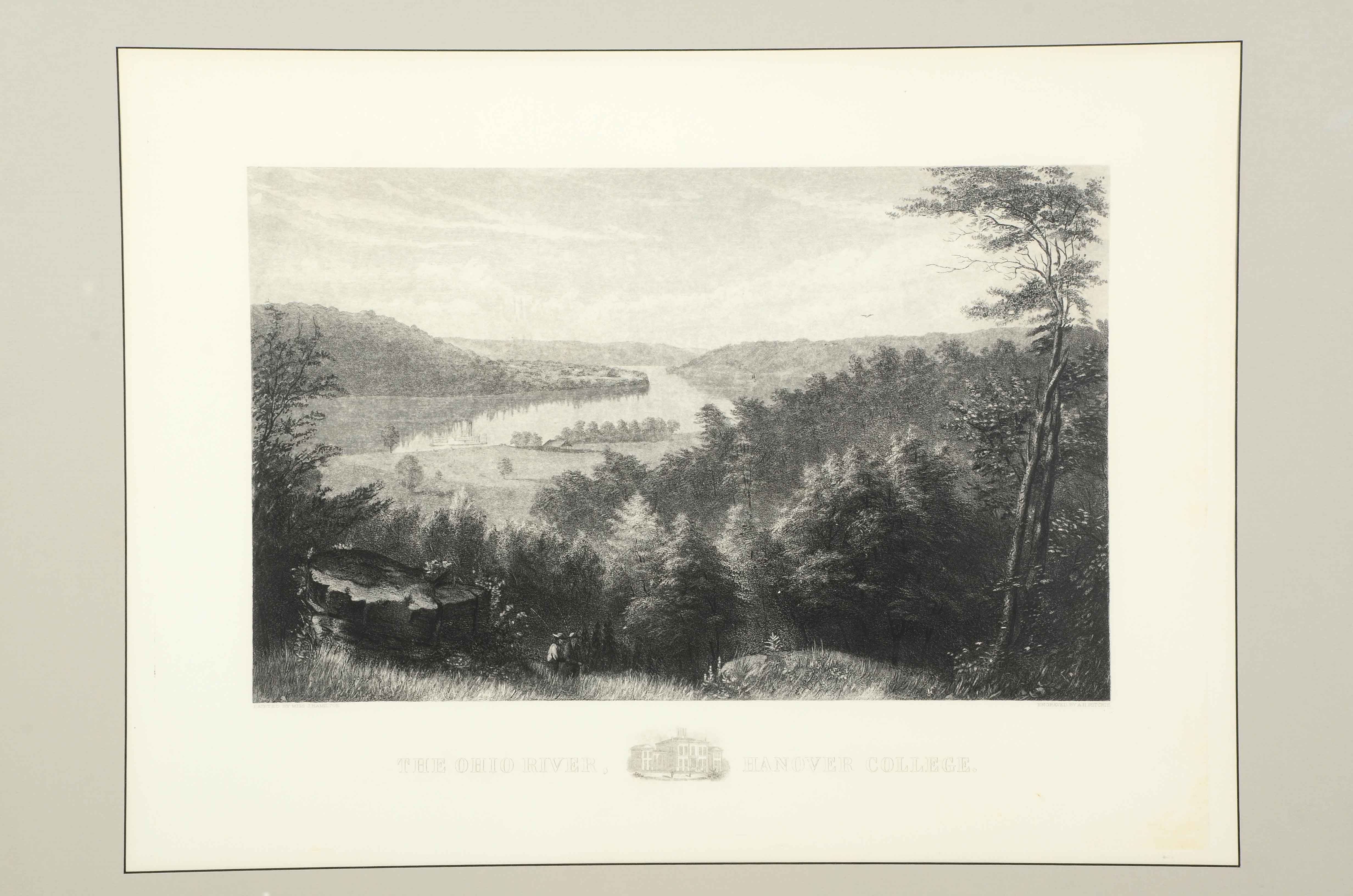 Lithograph after 1870 Miss J. Hamilton Engraving "The Ohio River"