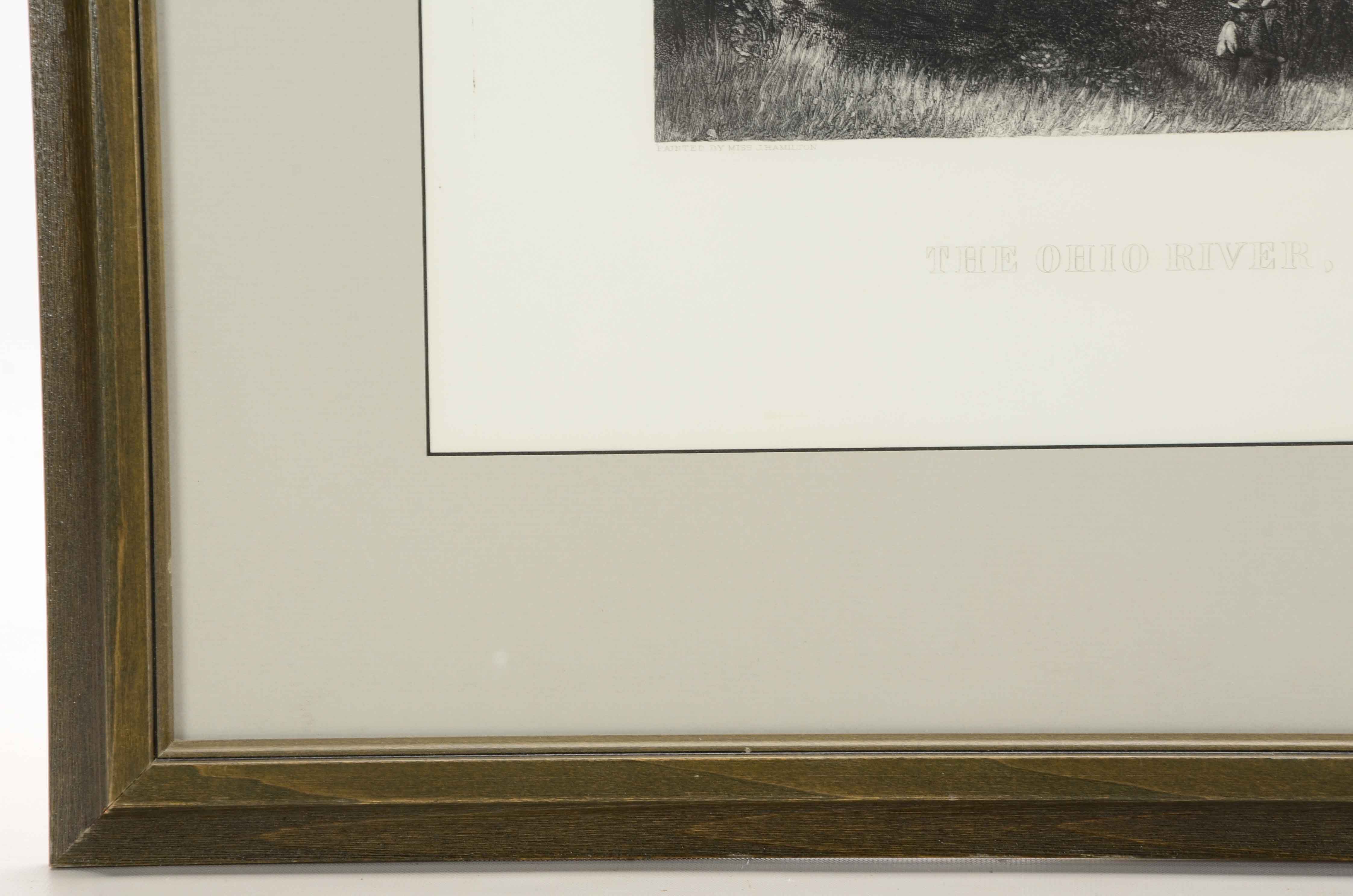 Lithograph after 1870 Miss J. Hamilton Engraving "The Ohio River"