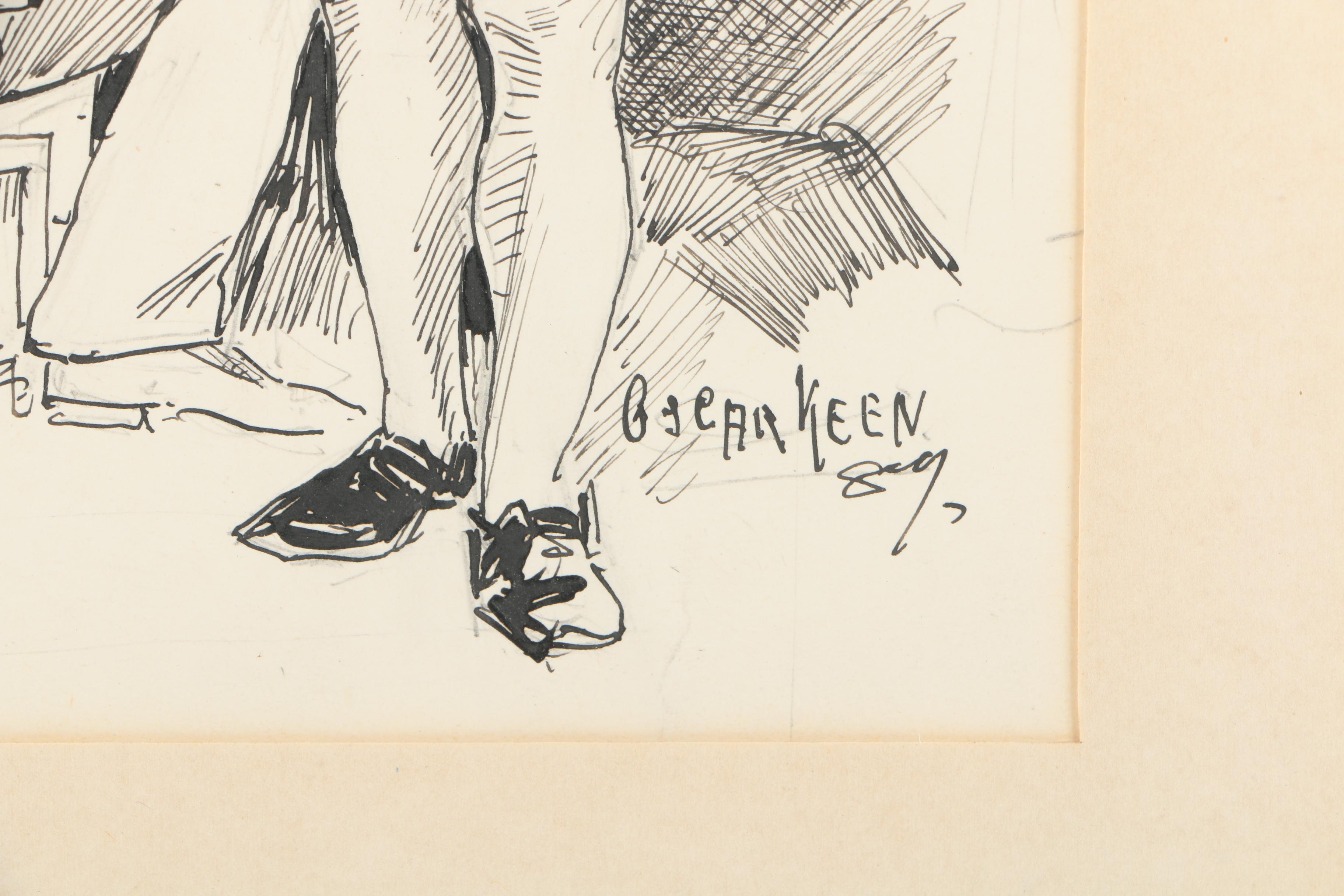 Oscar Keen Ink Drawing on Paper Illustration of a Tailor