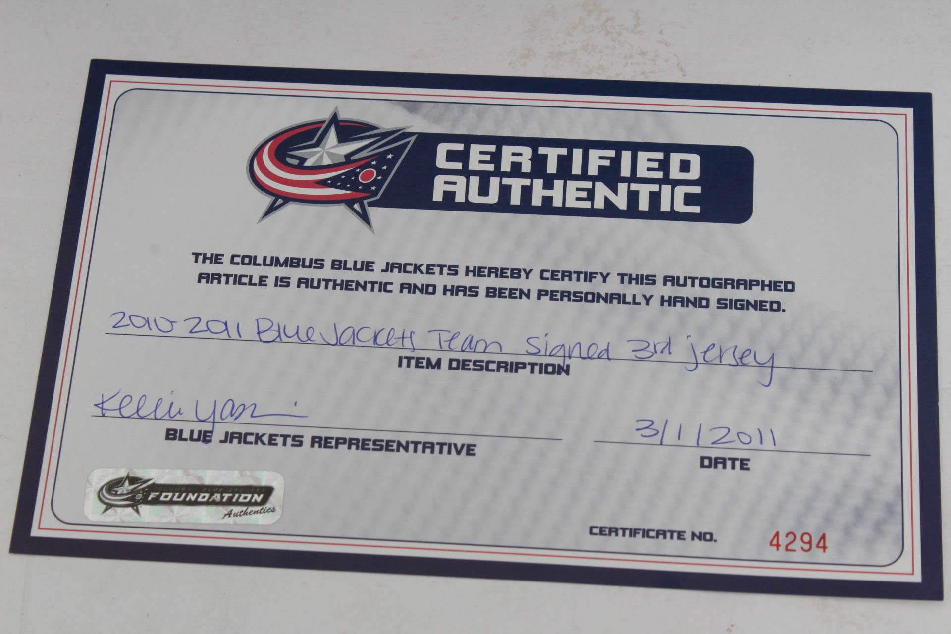 Team Autographed 2010 - 2011 Columbus Blue Jackets Jersey with CoA