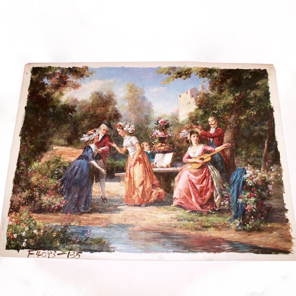 Unsigned Oil of 18th Century Style European Garden Party Gathering