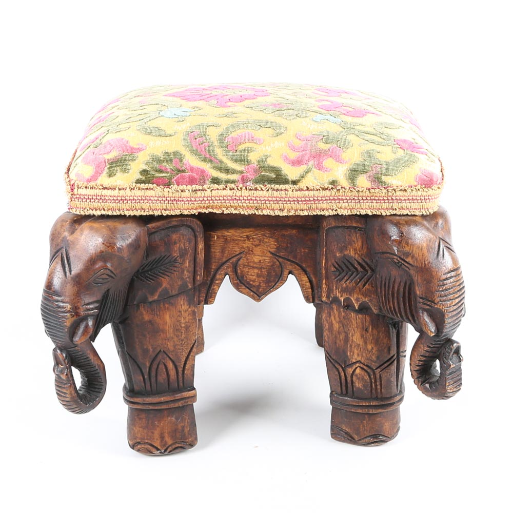 Carved Elephant Footstool