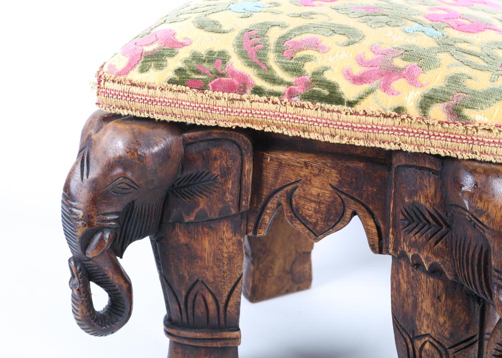 Carved Elephant Footstool