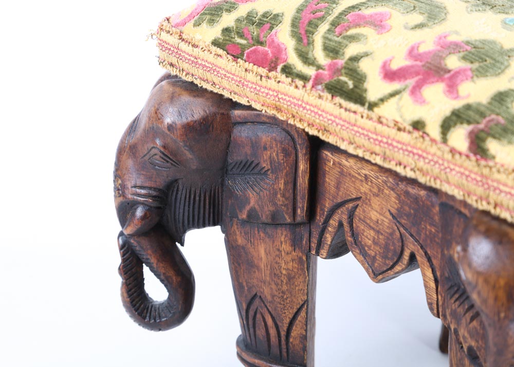 Carved Elephant Footstool