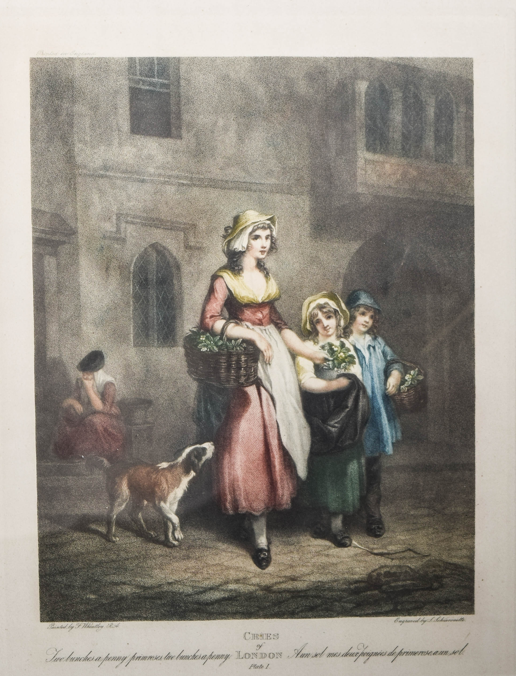 Antique "Cries of London: Plate I" Framed Hand-Painted Engraving