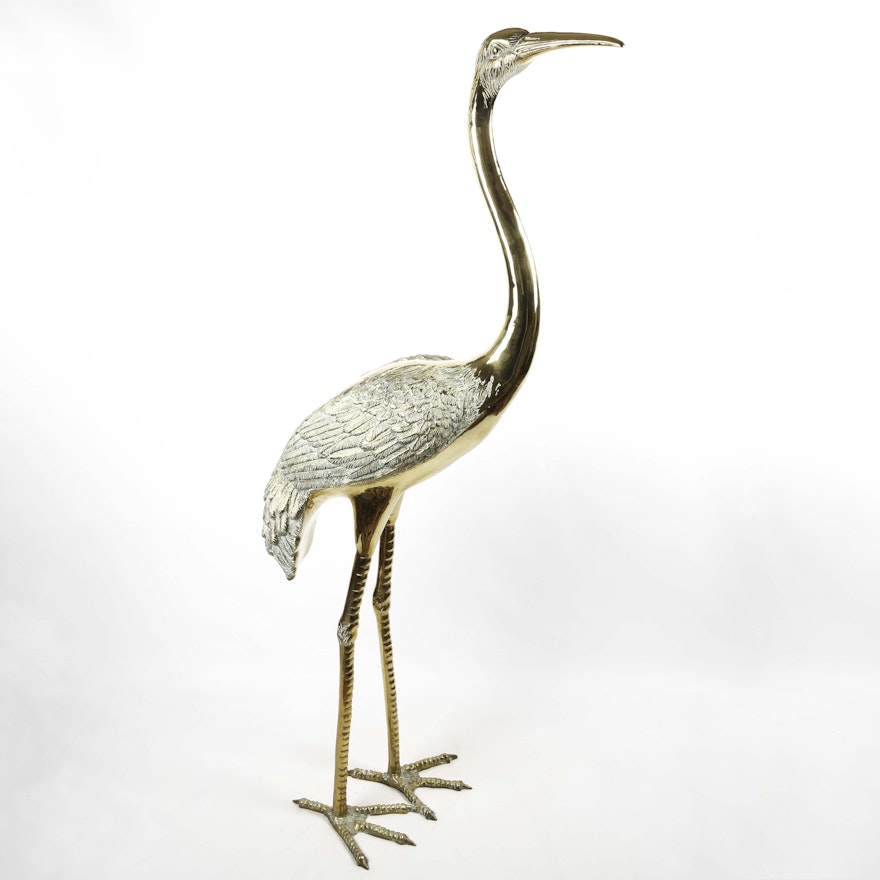 Life-Size Brass Crane Sculpture