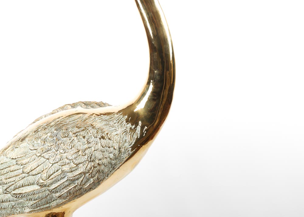 Life-Size Brass Crane Sculpture
