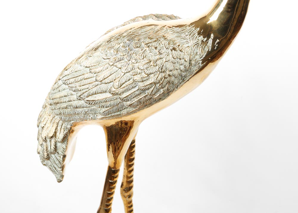 Life-Size Brass Crane Sculpture