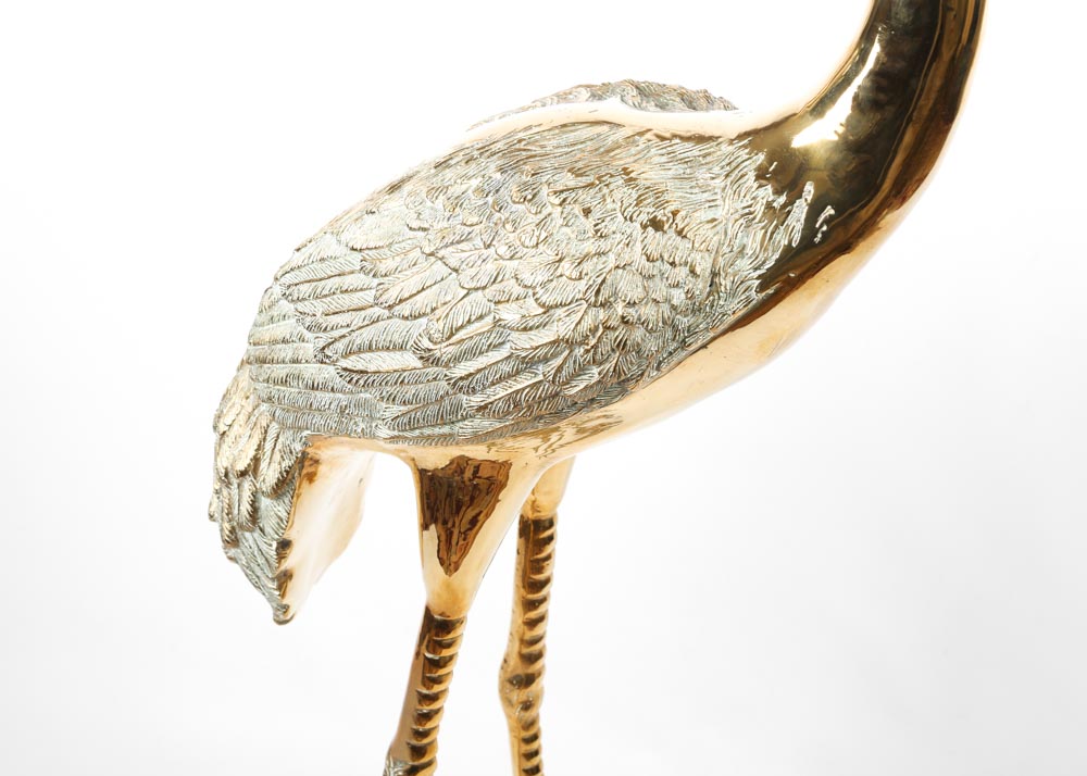 Life-Size Brass Crane Sculpture