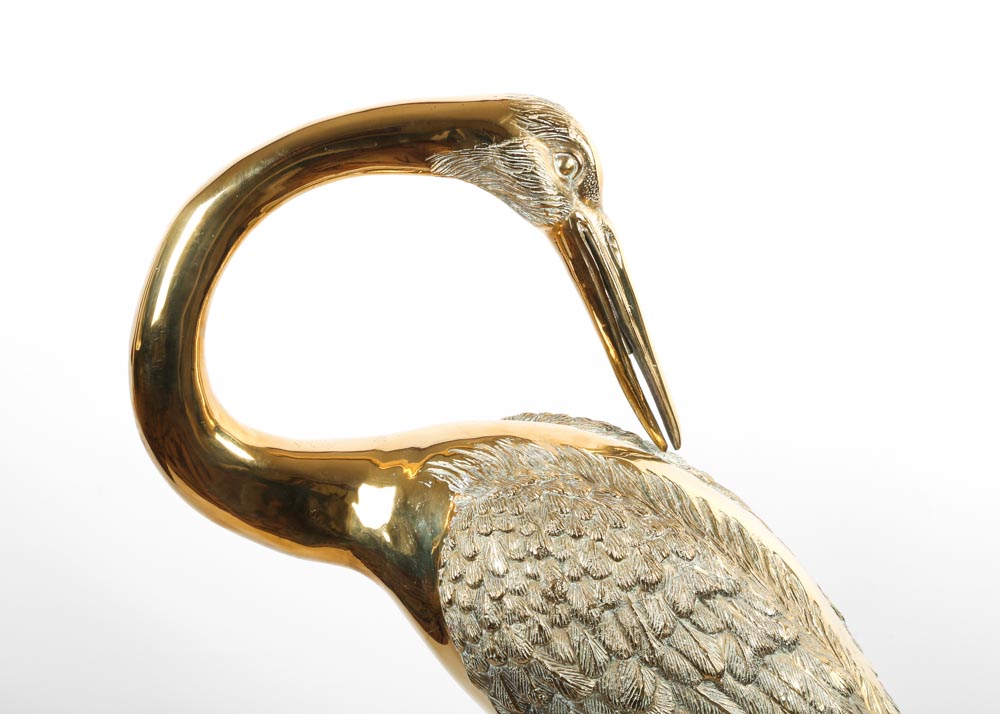 Life-Size Brass Crane Sculpture