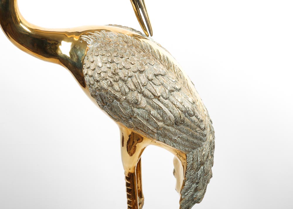 Life-Size Brass Crane Sculpture