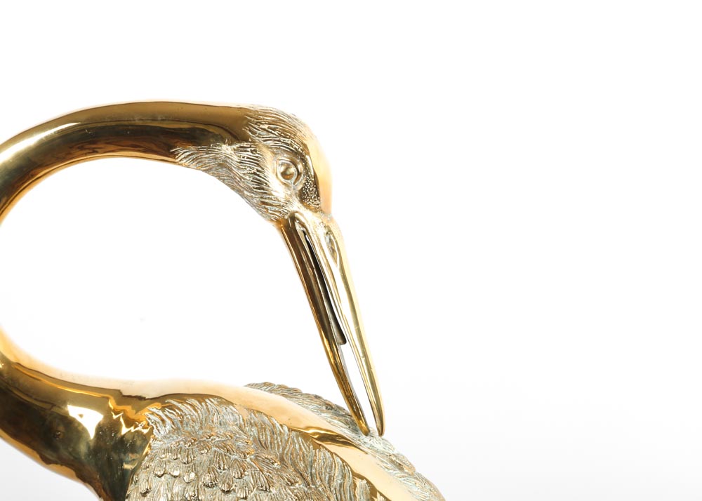 Life-Size Brass Crane Sculpture