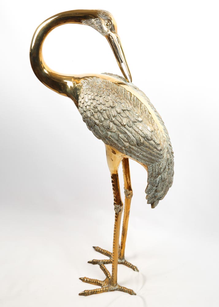 Life-Size Brass Crane Sculpture