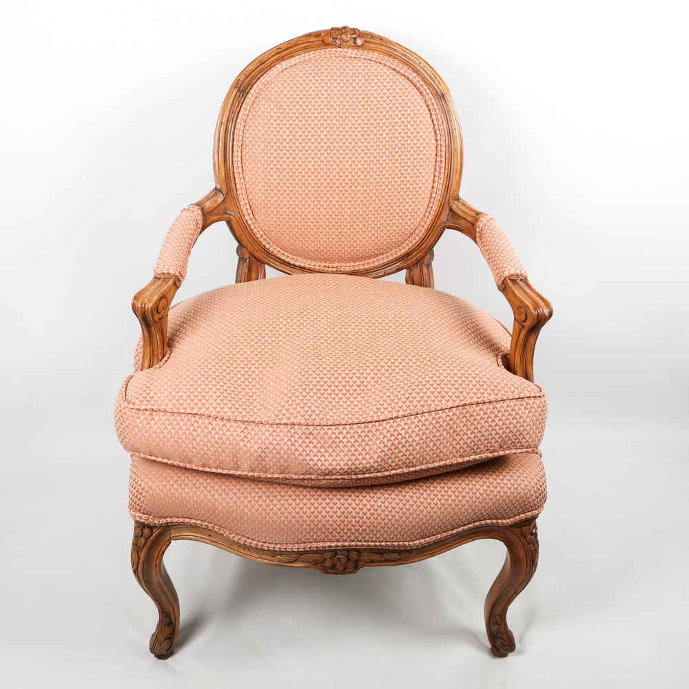 Vintage Louis XVI Style Upholstered Arm Chair